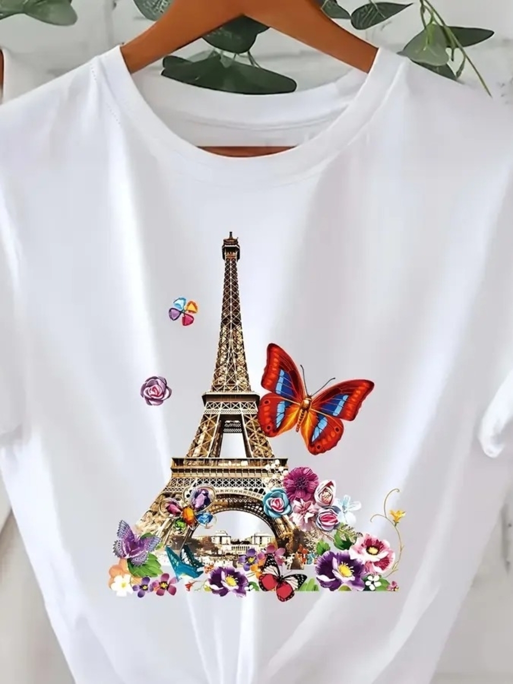 White Eiffel Tower Floral Butterfly Tank Top